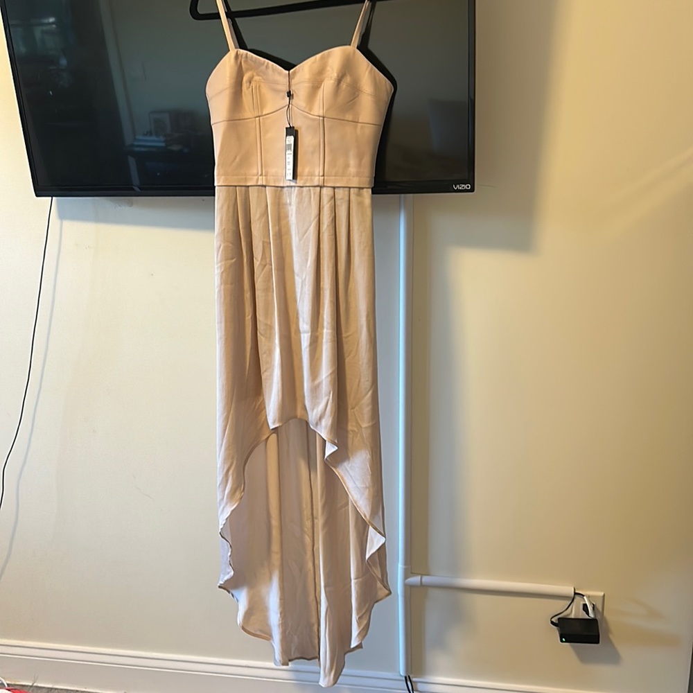 BCBG MAXAZRIA gorgeous wedding guest dress! Leather and silk! $50 OBO